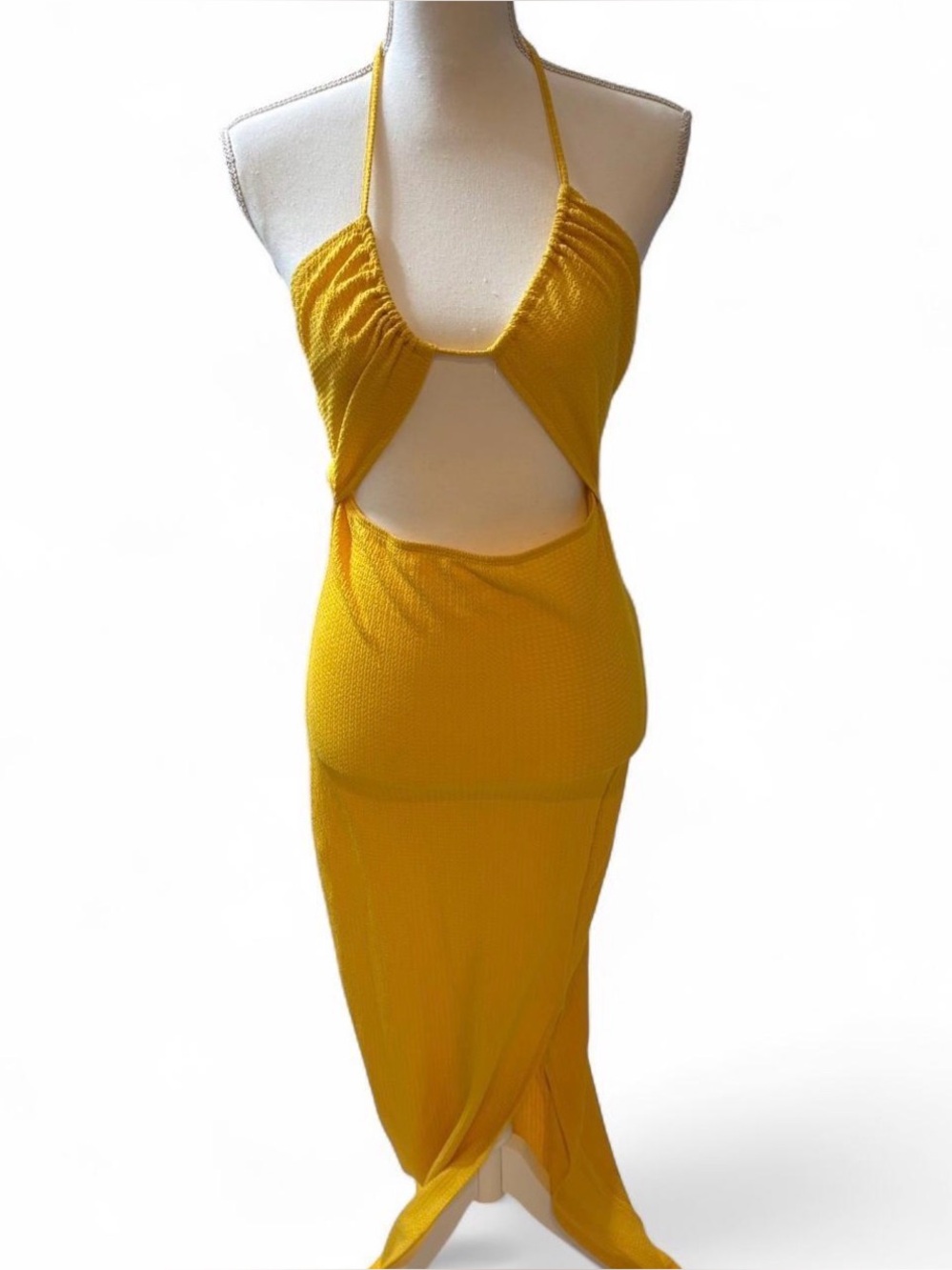 SHEIN Sunny Yellow Cutout Halter Maxi Dress